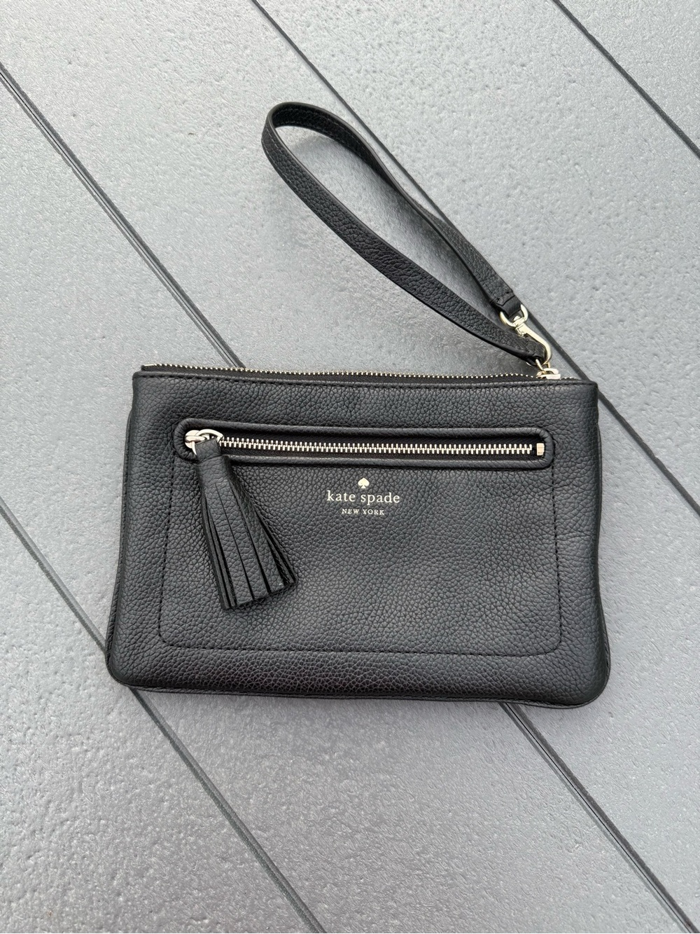 Kate Spade Chester Street Tinie Black Pebbled Leather Tassel Wristlet